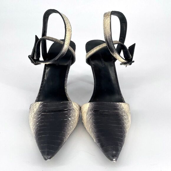 Alexander Wang Lovisa Snakeskin Ankle Wrap Heel in Cream Black Women's 38 US 8 - Picture 4 of 10